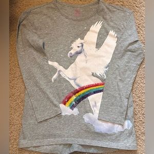 Children's Place Girl M 7 8 Gray Long Sleeve Embellished Graphic Unicorn Rainbow